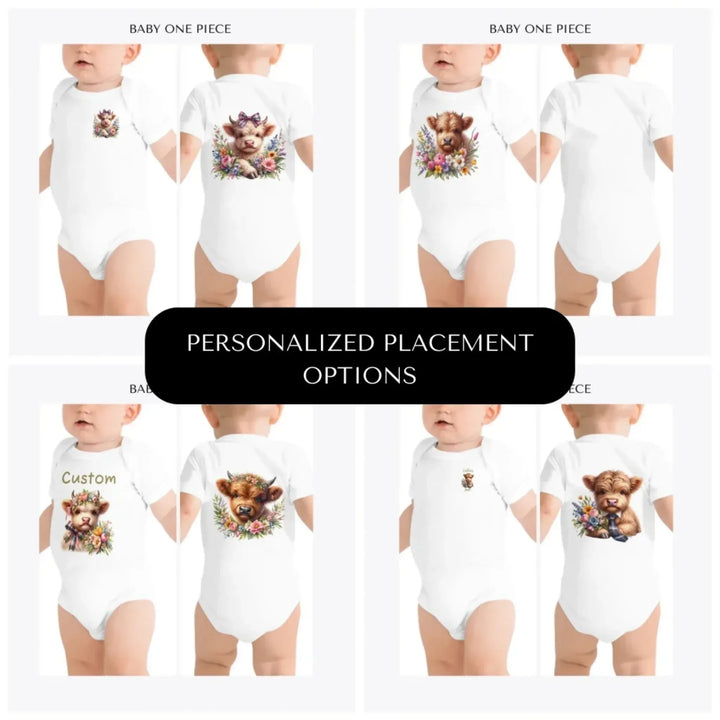 Spring-Floral-Highland-Cow-custom-baby-onesie-design-placement-front-back-pocket-artfulane