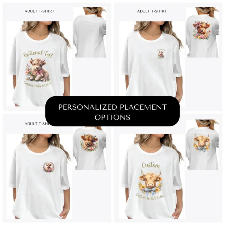 Spring-Floral-Highland-Cow-custom-adult-t-shirt-design-placement-front-back-pocket-artfulane