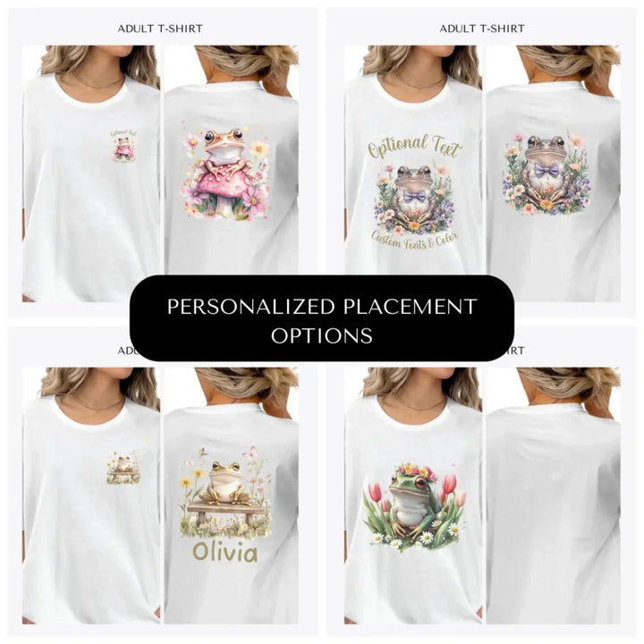 Spring-Garden-Frogs-custom-adult-t-shirt-design-placement-front-back-pocket-artfulane