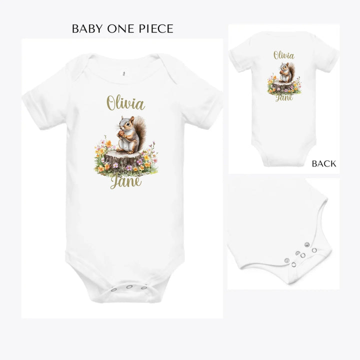 Spring-Squirrel-Garden-custom-baby-onesie-artfulane
