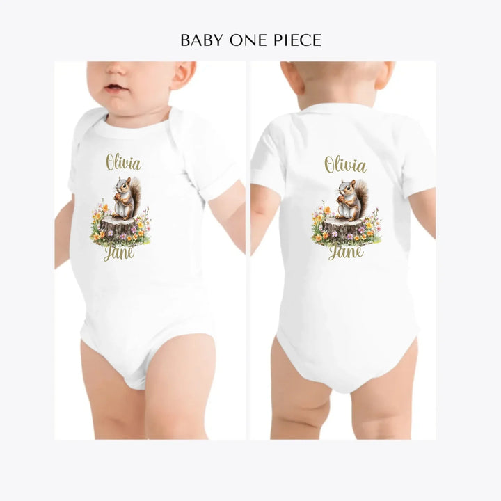 Spring-Squirrel-Garden-custom-baby-one-piece-artfulane