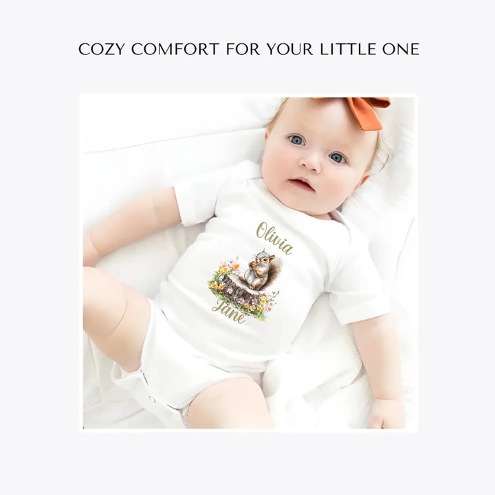 Spring-Squirrel-Garden-custom-baby-bodysuit-artfulane