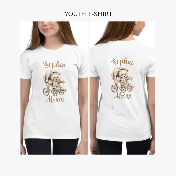 Teddy-Bear-in-Stroller-custom-youth-girl-t-shirt-artfulane