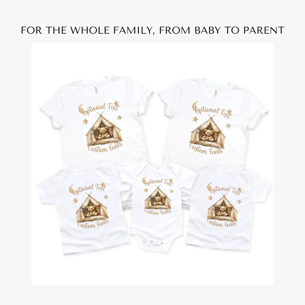 Brown-Teddy-Bear-in-Tent-custom-t-shirts-adult-youth-toddler-baby-sizes-artfulane