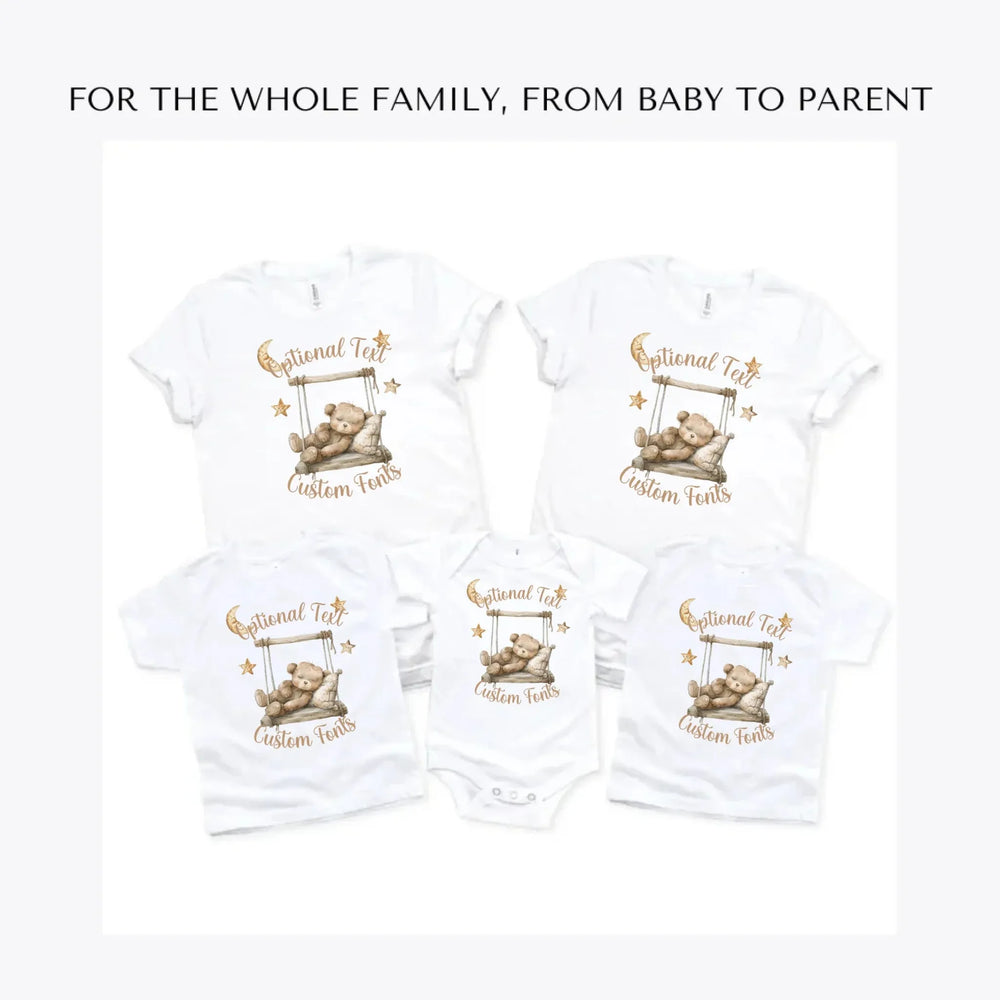 Brown-Teddy-Bear-on-Swing-custom-t-shirts-adult-youth-toddler-baby-sizes-artfulane