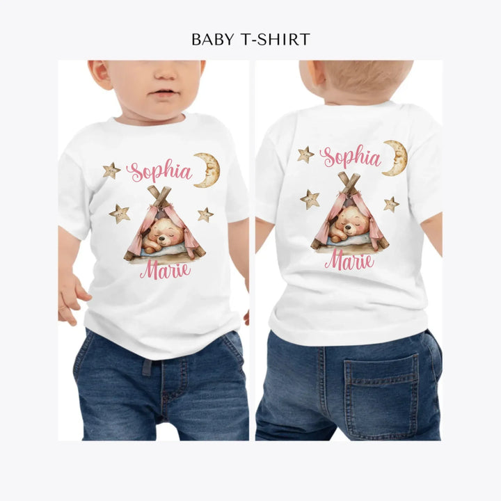 Teddy-Bear-Sleeping-in-Tent-personalized-baby-t-shirt-artfulane