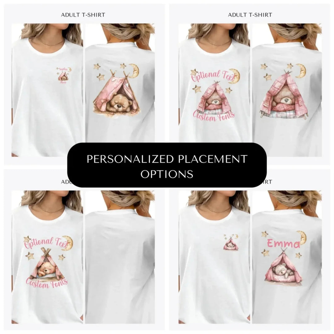 Teddy-Bear-Sleeping-in-Tent-custom-adult-t-shirt-design-placement-front-back-pocket-artfulane