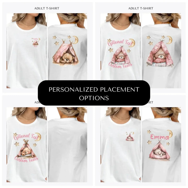 Teddy-Bear-Sleeping-in-Tent-custom-adult-t-shirt-design-placement-front-back-pocket-artfulane
