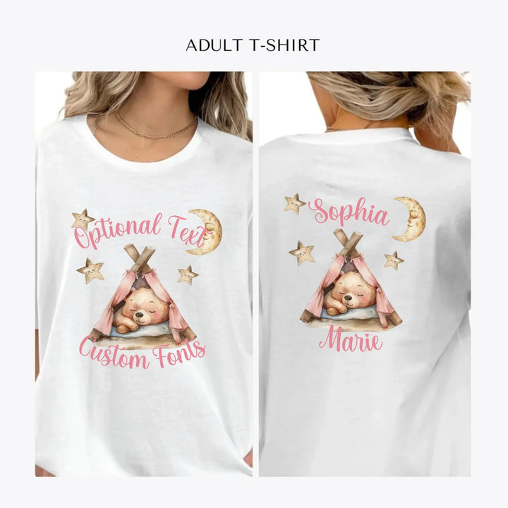 Teddy-Bear-Sleeping-in-Tent-personalized-women-unisex-adult-t-shirt-artfulane