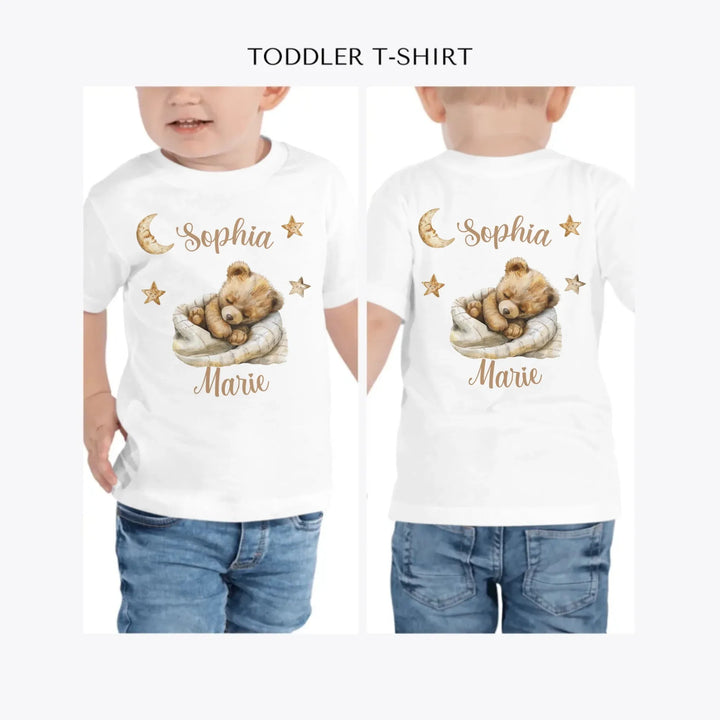 Brown-Teddy-Bear-Sleeping-on-Blanket-personalized-toddler-t-shirt-artfulane