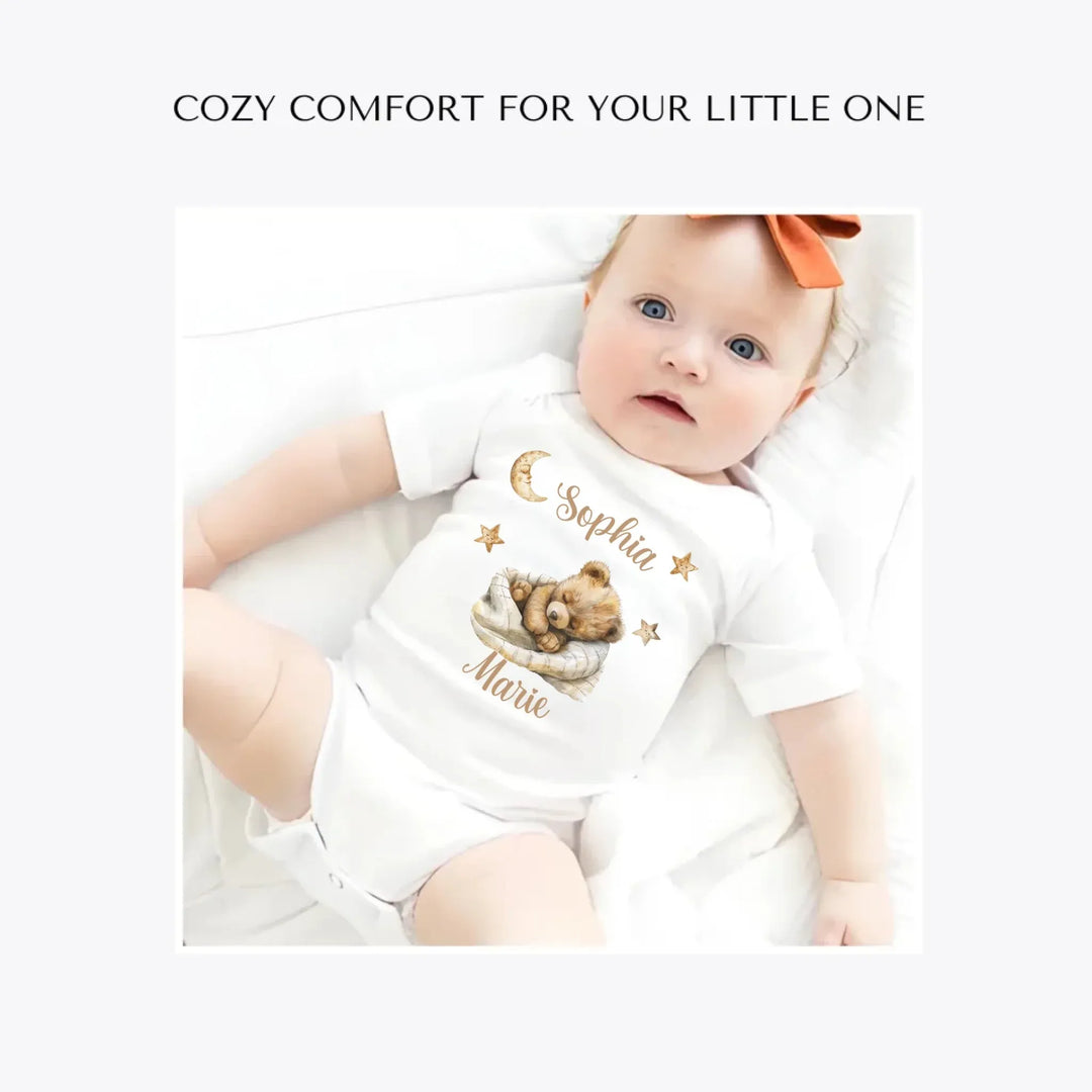 Brown-Teddy-Bear-Sleeping-on-Blanket-custom-baby-bodysuit-artfulane