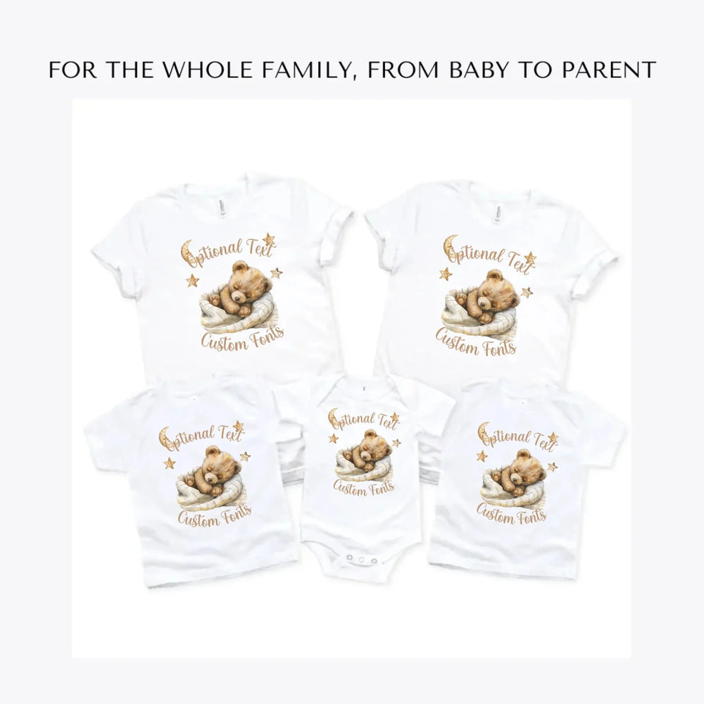 Brown-Teddy-Bear-Sleeping-on-Blanket-custom-t-shirts-adult-youth-toddler-baby-sizes-artfulane
