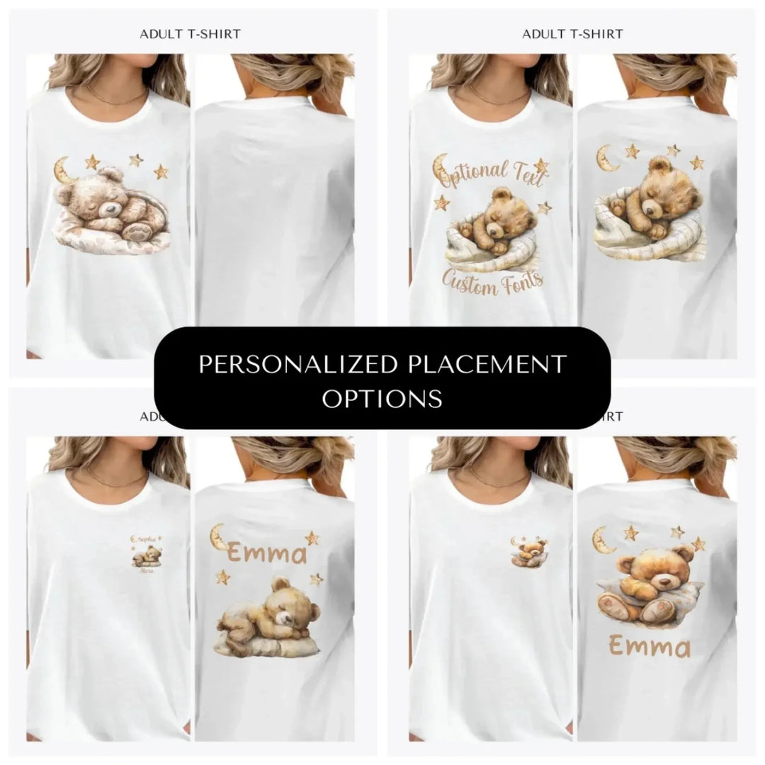 Brown-Teddy-Bear-Sleeping-on-Blanket-custom-adult-t-shirt-design-placement-front-back-pocket-artfulane