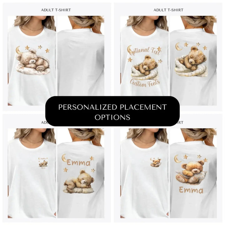 Brown-Teddy-Bear-Sleeping-on-Blanket-custom-adult-t-shirt-design-placement-front-back-pocket-artfulane