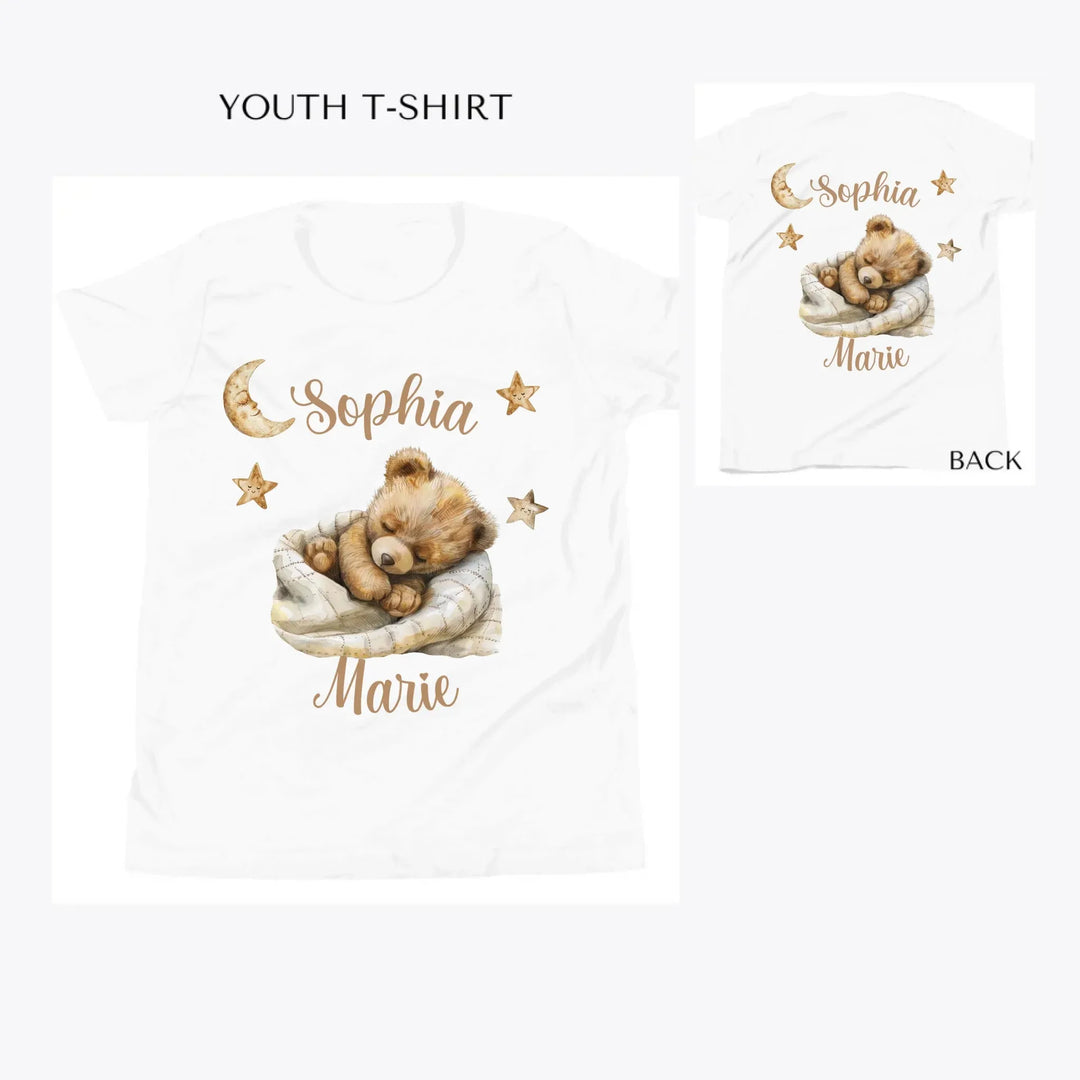 Brown-Teddy-Bear-Sleeping-on-Blanket-custom-youth-t-shirt-artfulane