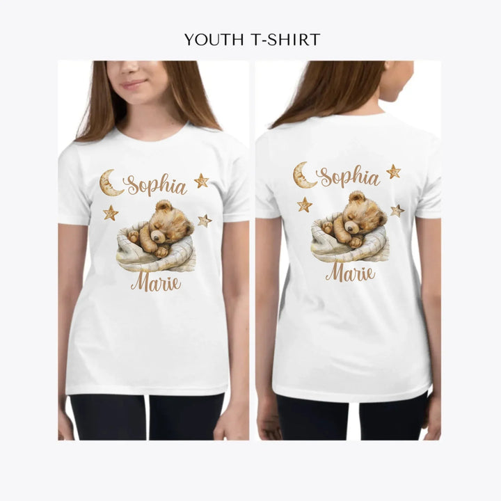 Brown-Teddy-Bear-Sleeping-on-Blanket-custom-youth-girl-t-shirt-artfulane