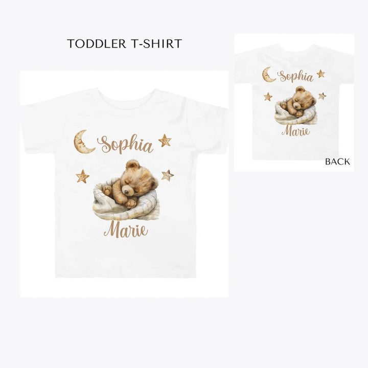 Brown-Teddy-Bear-Sleeping-on-Blanket-toddler-custom-t-shirt-artfulane