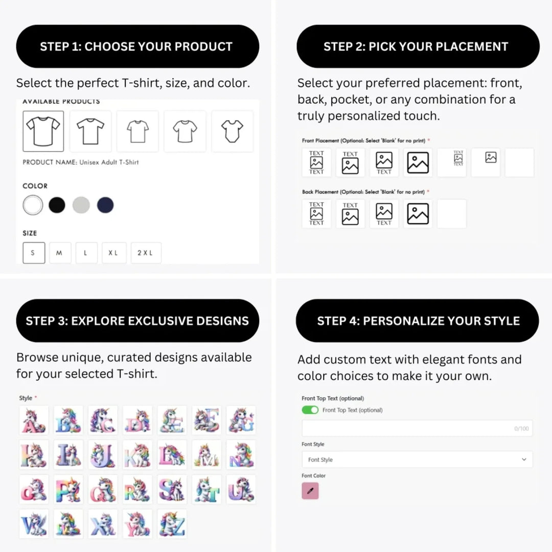 how-to-design-custom-Unicorn-Pastel-Initial-t-shirt-personalization-options-artfulane