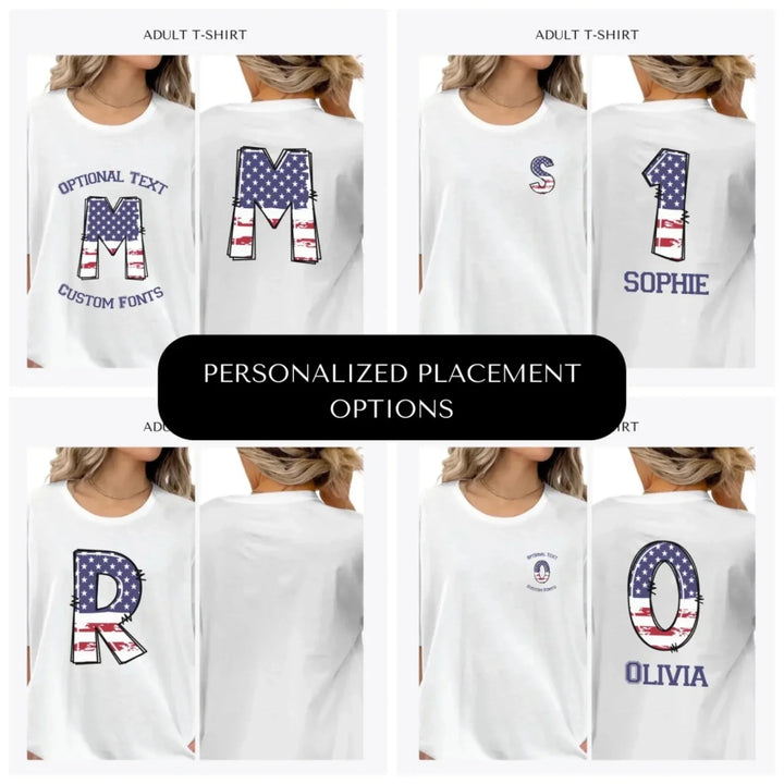 USA-Flag-Letter-Initial-custom-adult-t-shirt-design-placement-front-back-pocket-artfulane