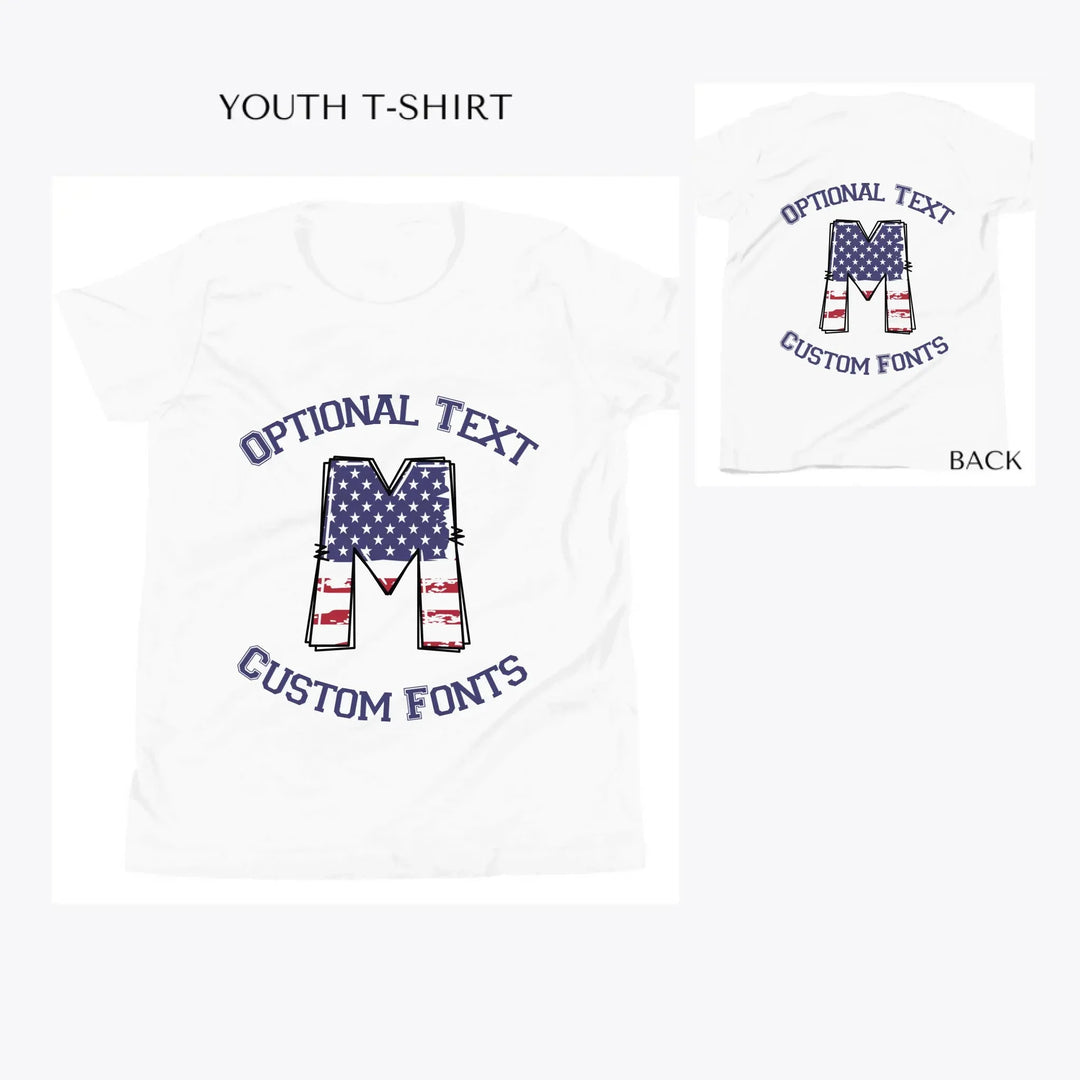 USA-Flag-Letter-Initial-custom-youth-t-shirt-artfulane