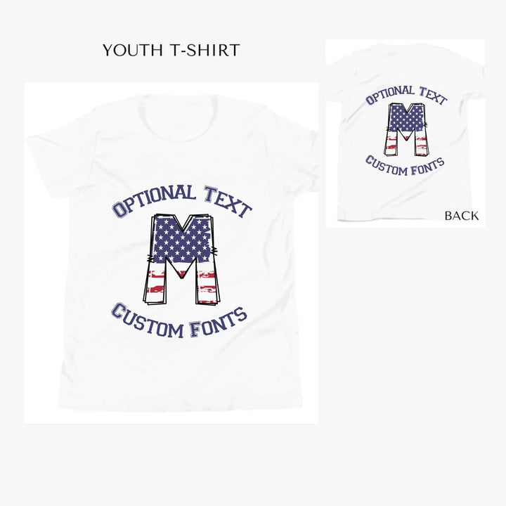USA-Flag-Letter-Initial-custom-youth-t-shirt-artfulane