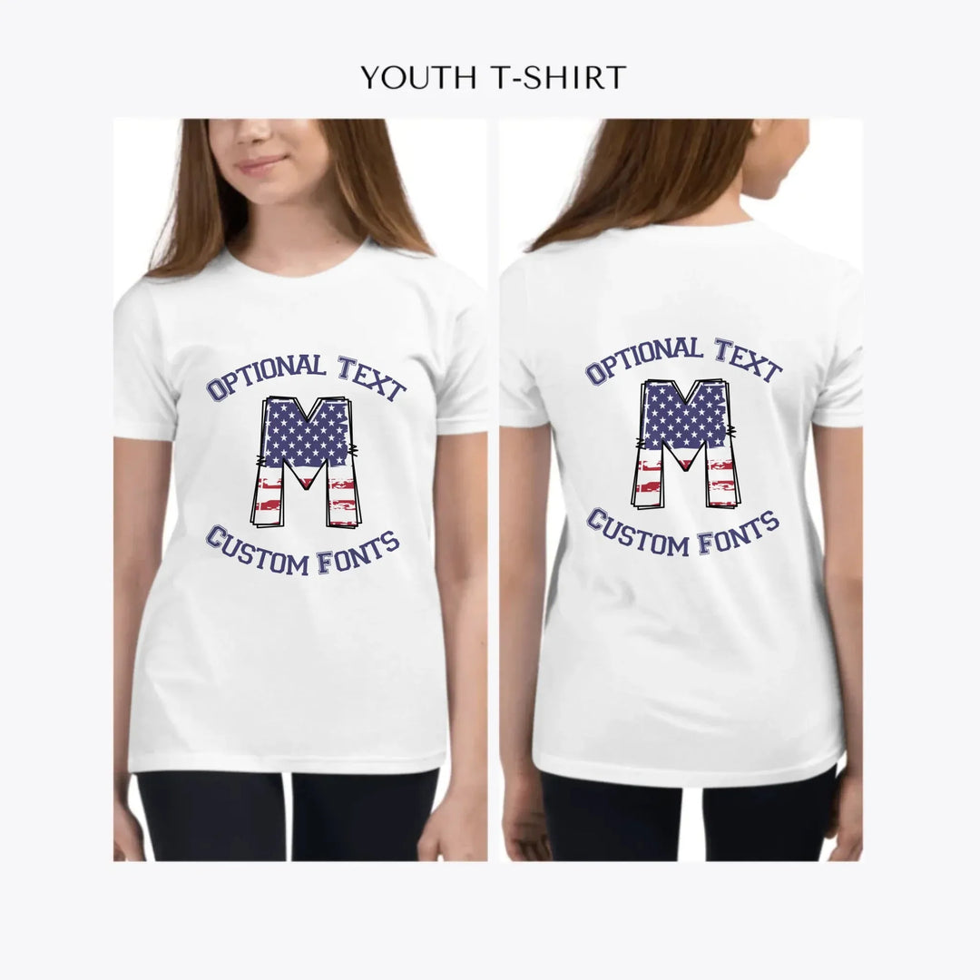 USA-Flag-Letter-Initial-custom-youth-girl-t-shirt-artfulane