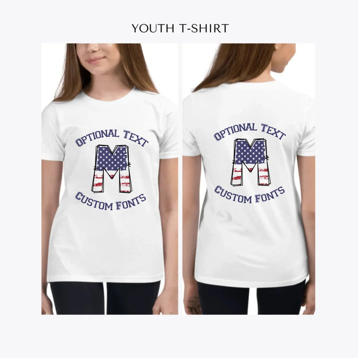 USA-Flag-Letter-Initial-custom-youth-girl-t-shirt-artfulane