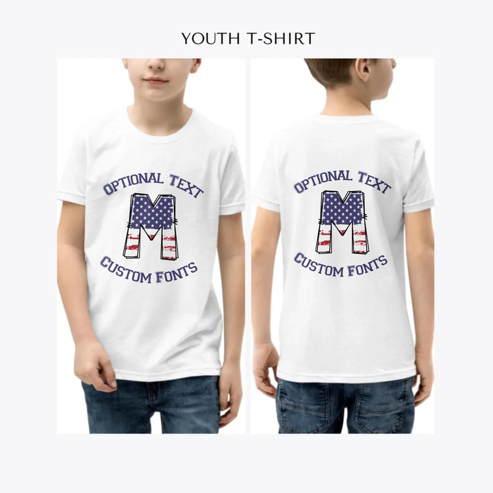 USA-Flag-Letter-Initial-custom-youth-boy-t-shirt-artfulane