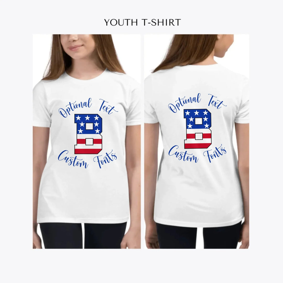 USA-Varsity-Letter-Initial-custom-youth-girl-t-shirt-artfulane