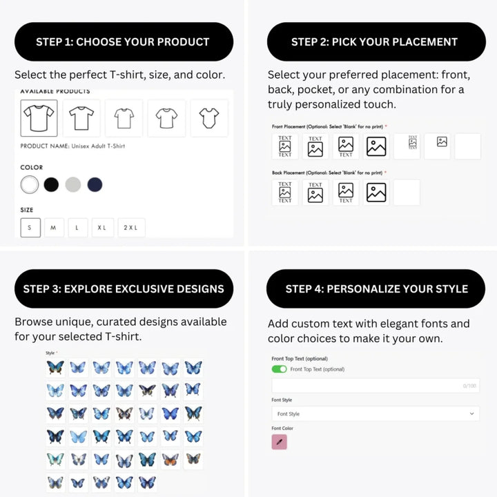 how-to-design-custom-Vintage-Blue-Butterflies-t-shirt-personalization-options-artfulane
