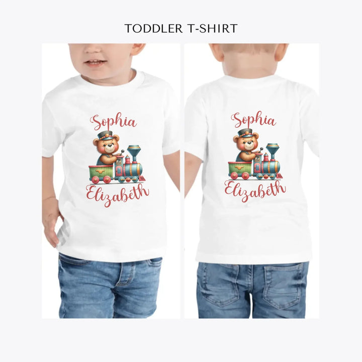 Vintage-Teddy-Bear-Driving-a-Train-personalized-toddler-t-shirt-artfulane