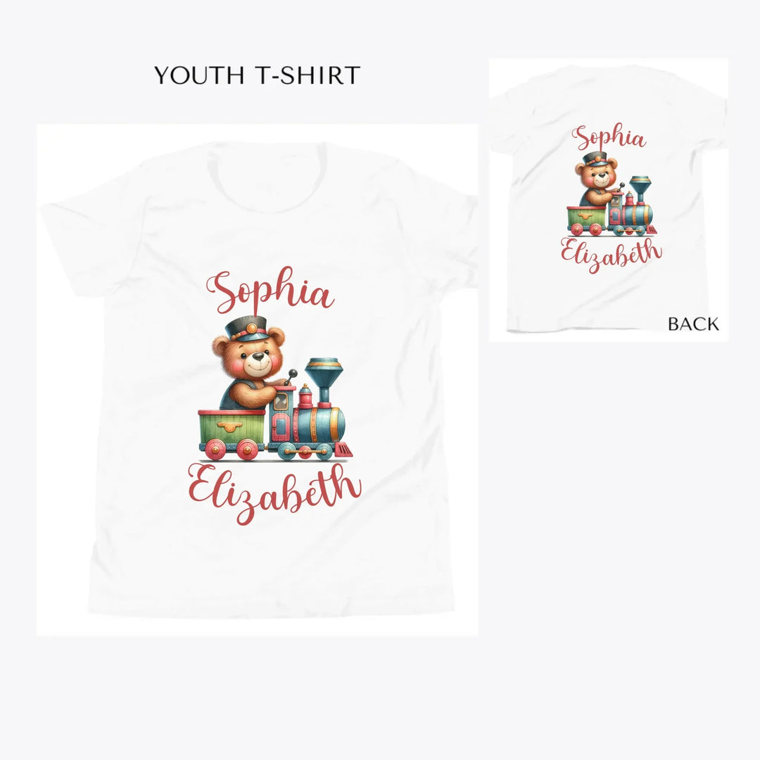 Vintage-Teddy-Bear-Driving-a-Train-custom-youth-t-shirt-artfulane