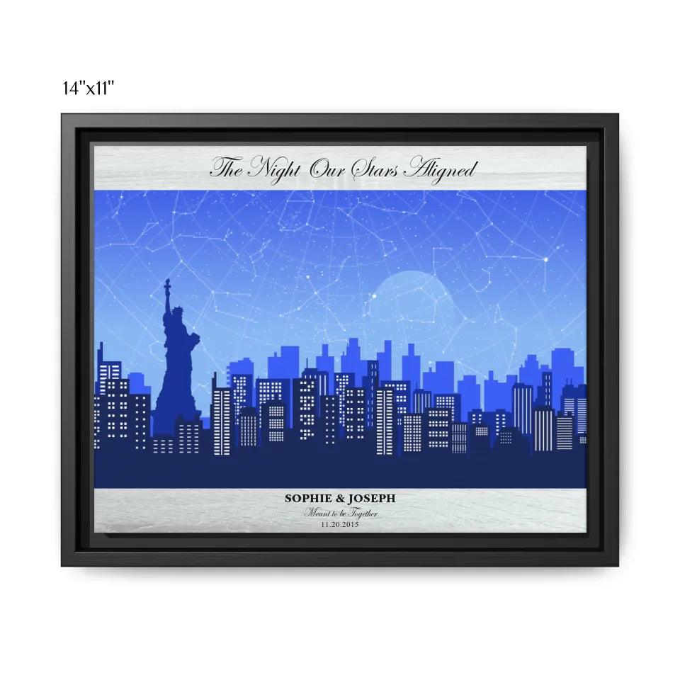 Custom Wall Art - Blue New York Cityscape Star Map - ARTFULANE