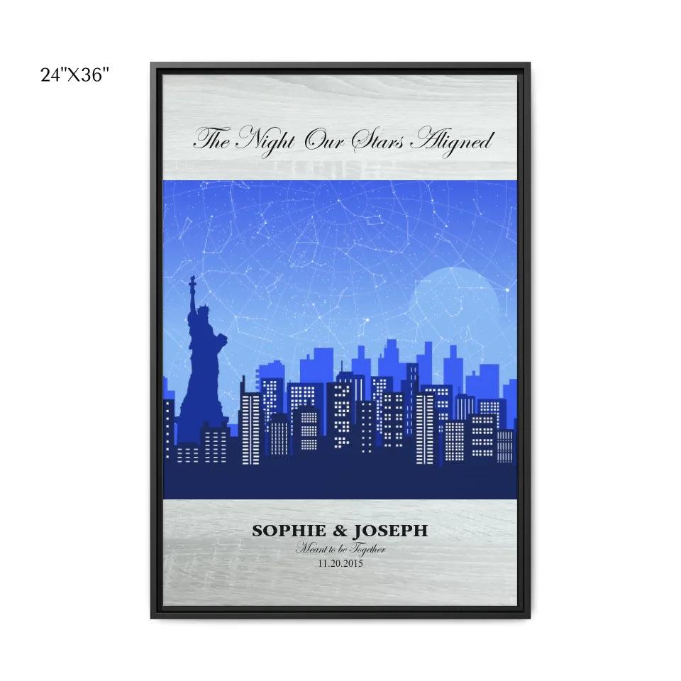 Custom Wall Art - Blue New York Cityscape Star Map - ARTFULANE