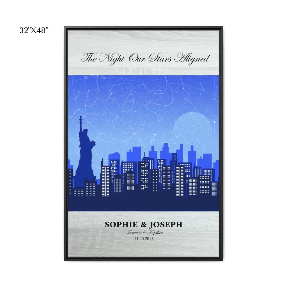 Custom Wall Art - Blue New York Cityscape Star Map - ARTFULANE