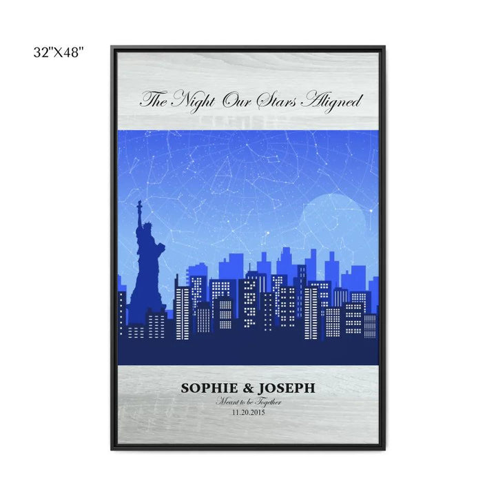 Custom Wall Art - Blue New York Cityscape Star Map - ARTFULANE
