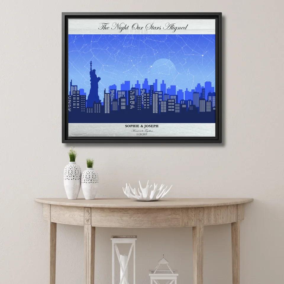 Custom Wall Art - Blue New York Cityscape Star Map - ARTFULANE