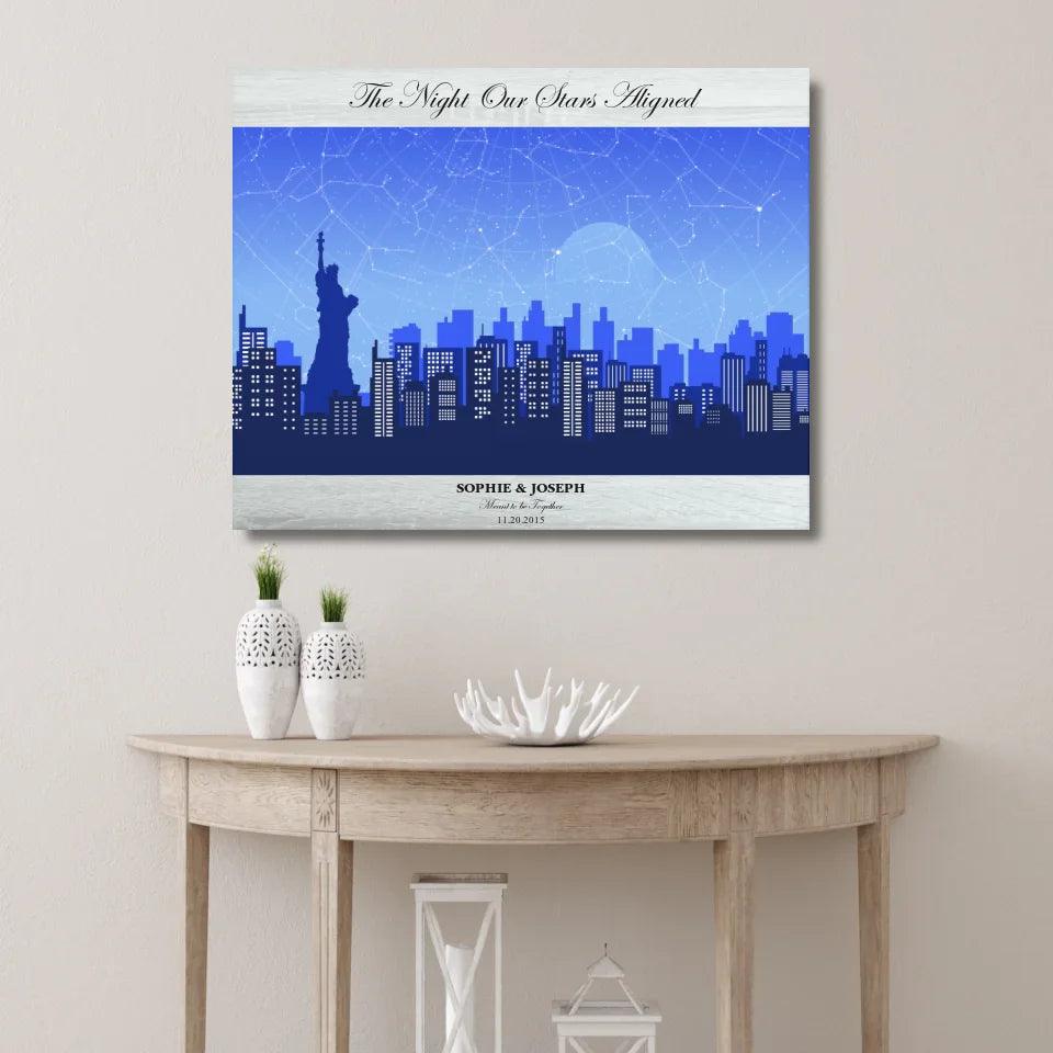 Custom Wall Art - Blue New York Cityscape Star Map - ARTFULANE