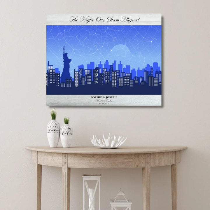 Custom Wall Art - Blue New York Cityscape Star Map - ARTFULANE