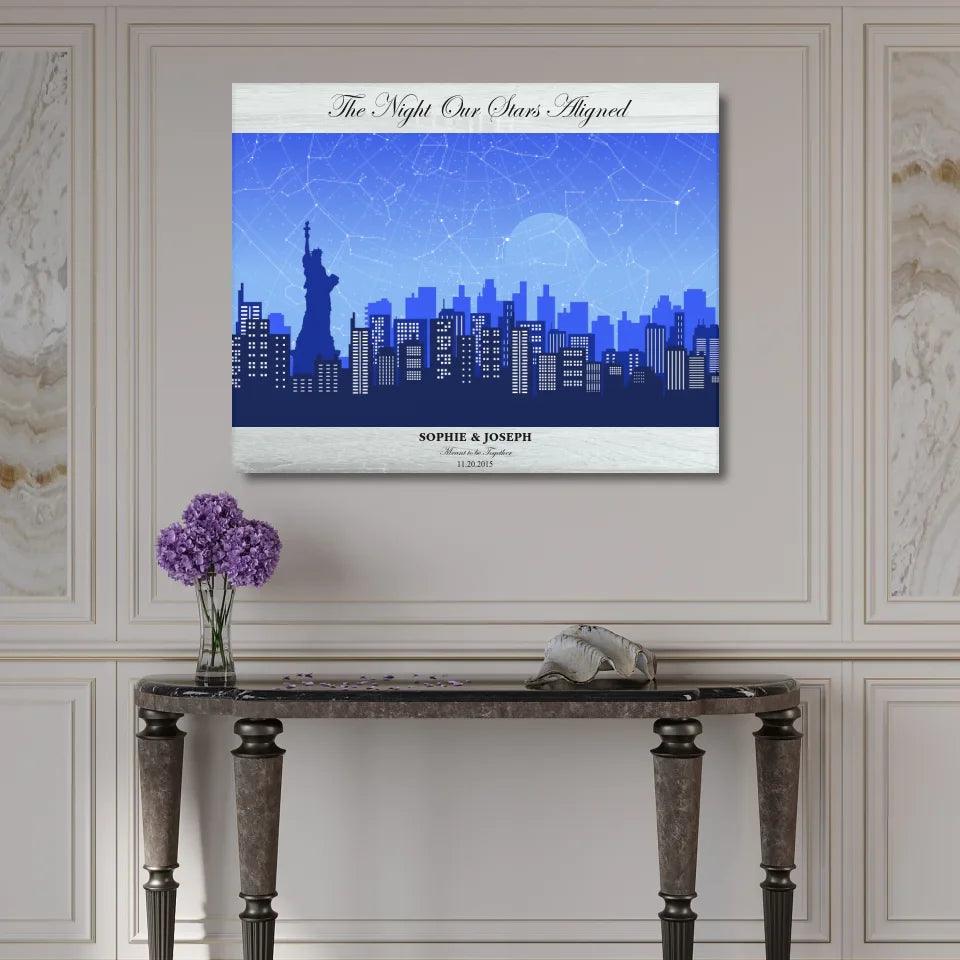 Custom Wall Art - Blue New York Cityscape Star Map - ARTFULANE