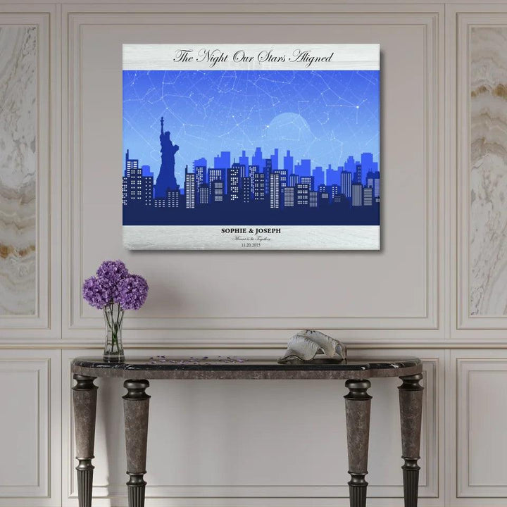Custom Wall Art - Blue New York Cityscape Star Map - ARTFULANE