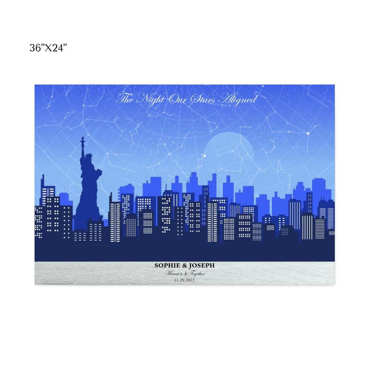 Custom Wall Art - Blue New York Cityscape Star Map - ARTFULANE