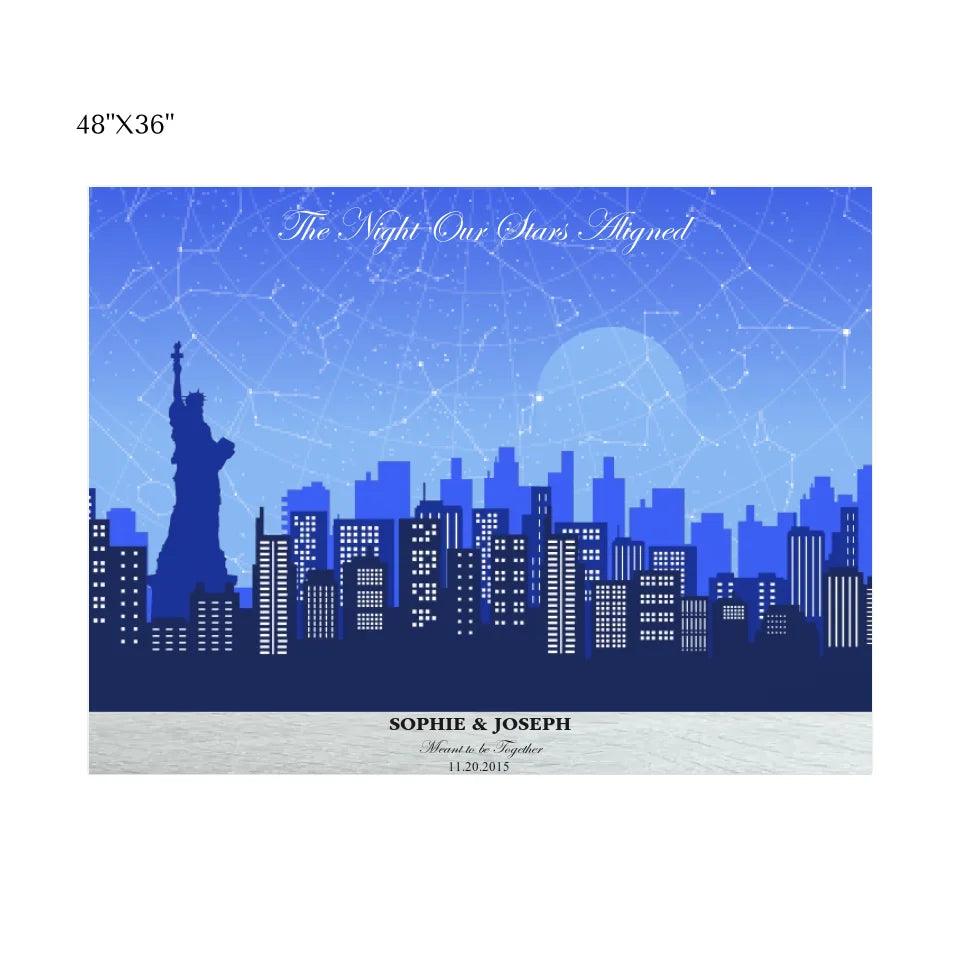 Custom Wall Art - Blue New York Cityscape Star Map - ARTFULANE