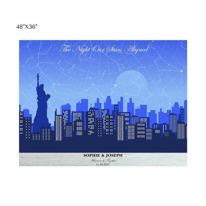 Custom Wall Art - Blue New York Cityscape Star Map - ARTFULANE