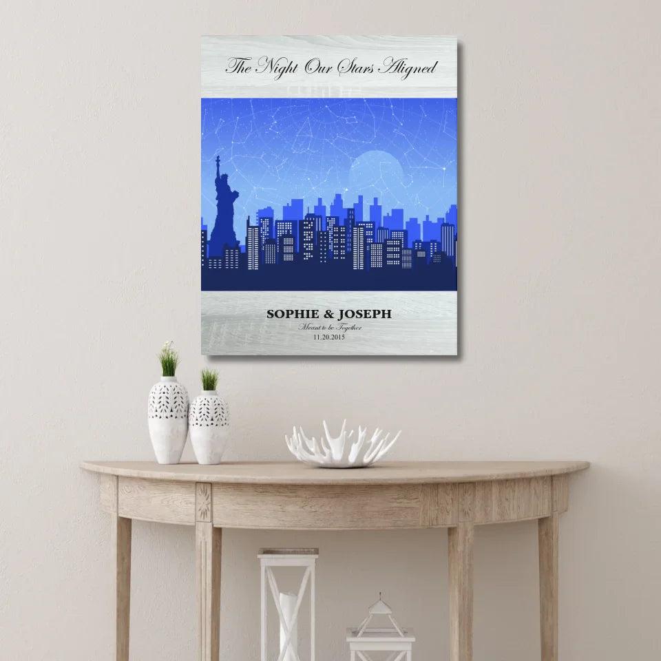 Custom Wall Art - Blue New York Cityscape Star Map - ARTFULANE