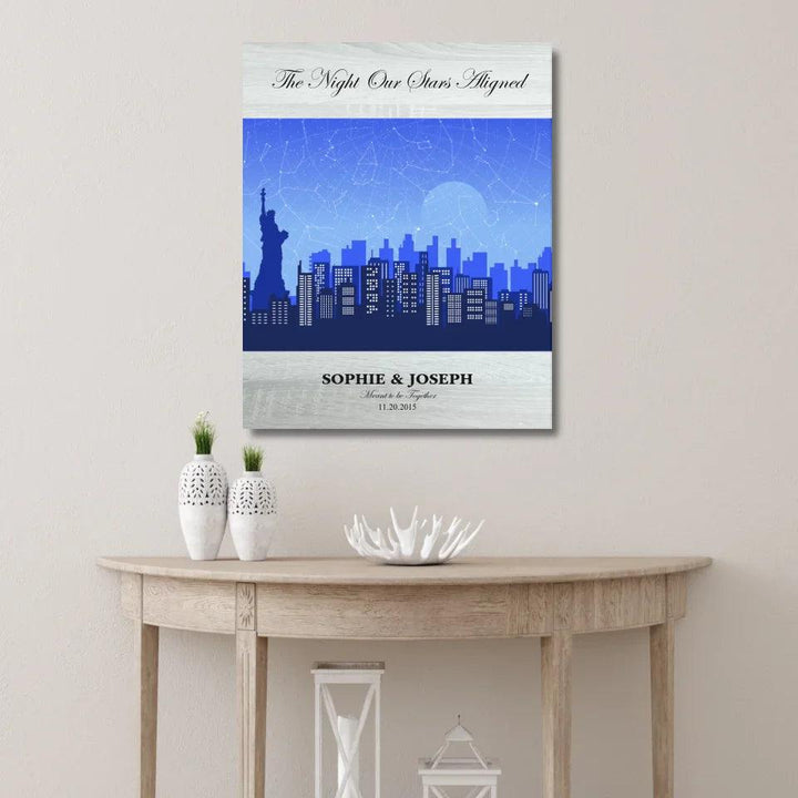 Custom Wall Art - Blue New York Cityscape Star Map - ARTFULANE