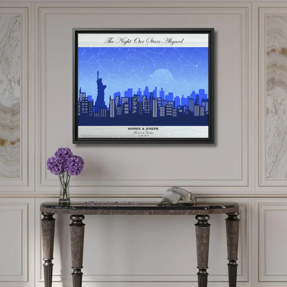 Custom Wall Art - Blue New York Cityscape Star Map - ARTFULANE