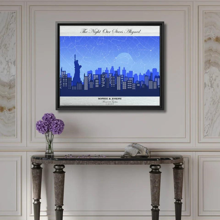 Custom Wall Art - Blue New York Cityscape Star Map - ARTFULANE