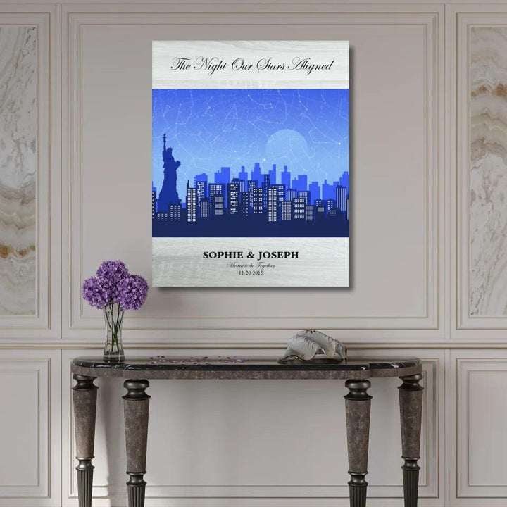 Custom Wall Art - Blue New York Cityscape Star Map - ARTFULANE