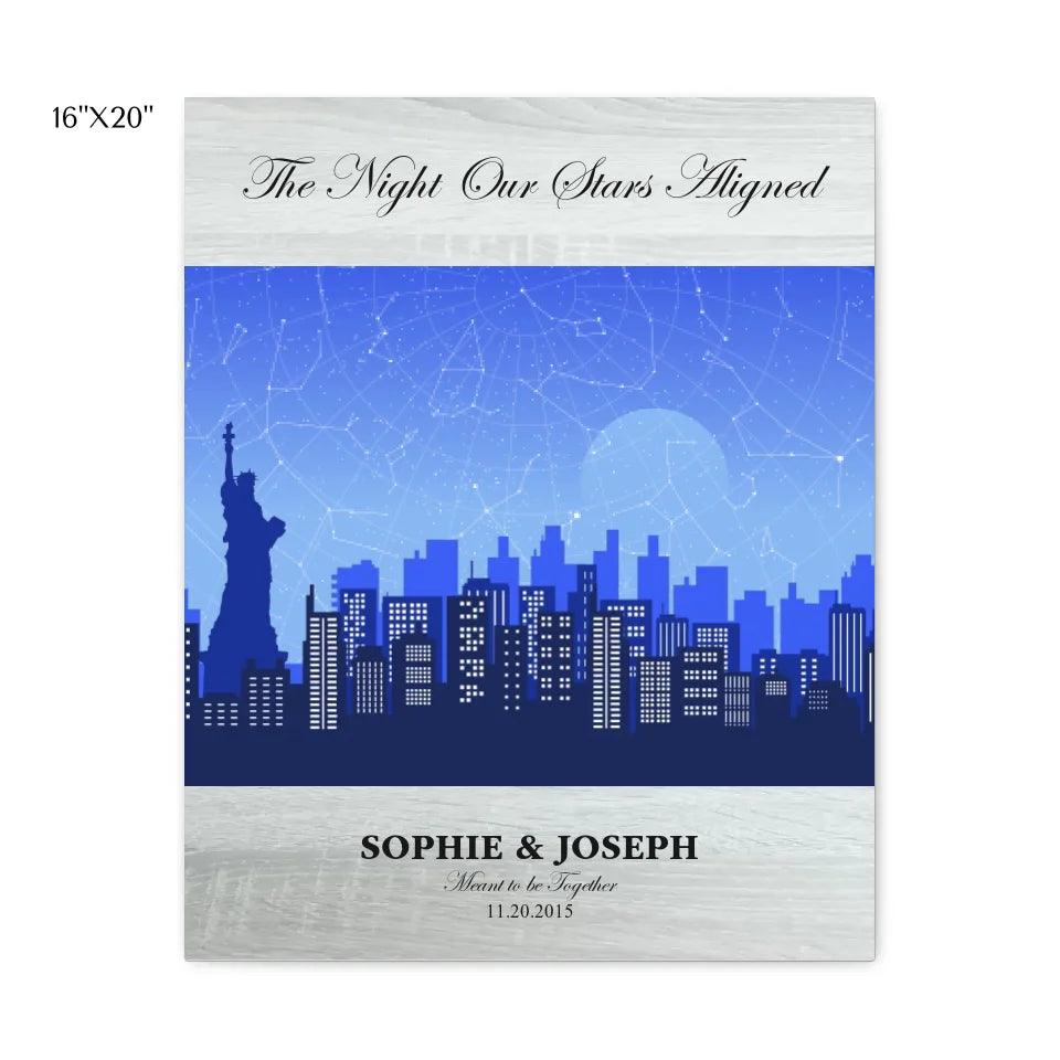 Custom Wall Art - Blue New York Cityscape Star Map - ARTFULANE